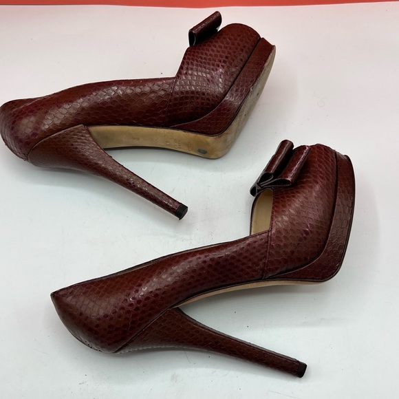 FENDI Brick Red Snakeskin Embossed Leather Ultra High Heels - Picture 10 of 11
